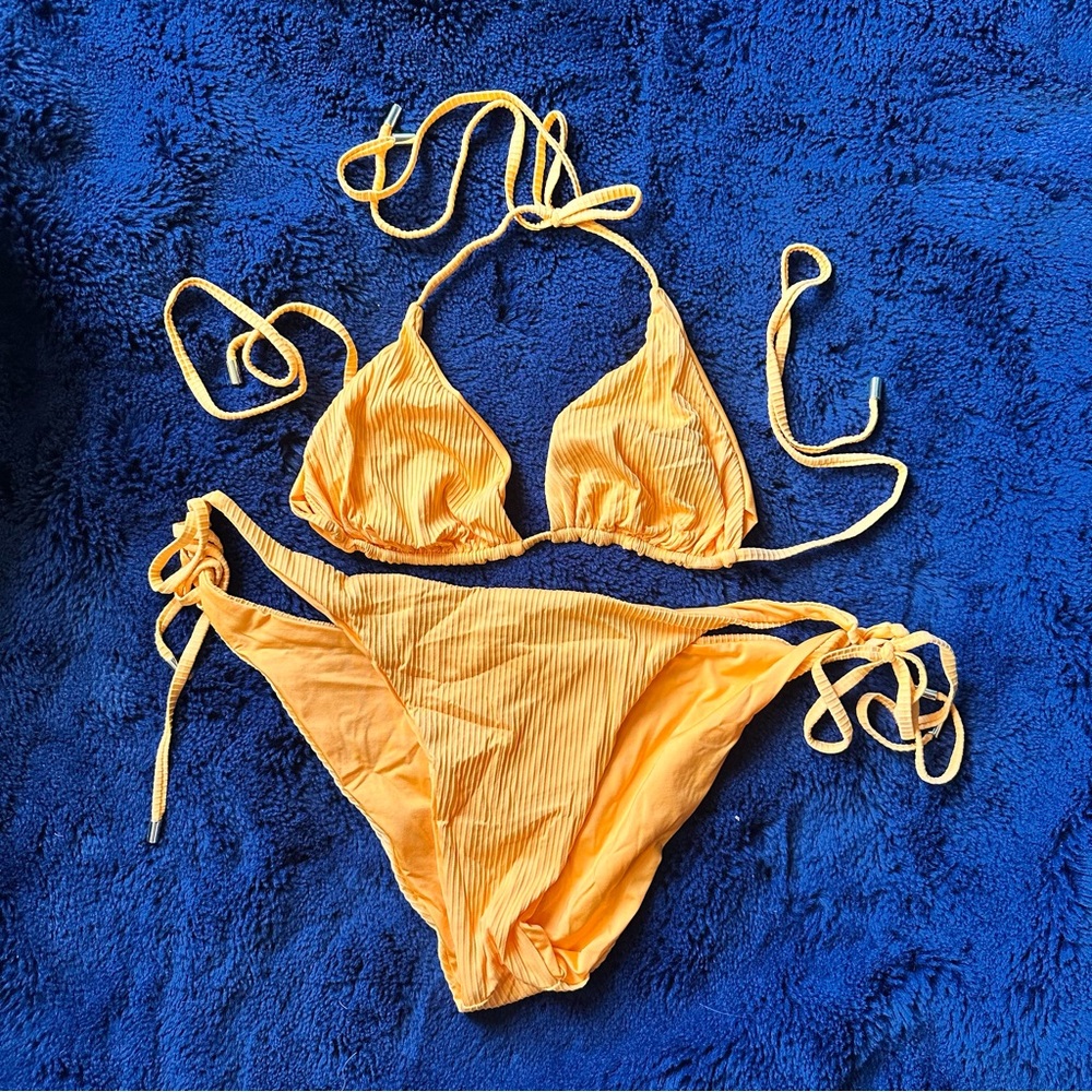 Monday Swimwear Ribbed Orange Bikini Set